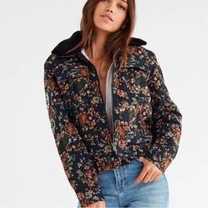 Blank NYC Tapestry Floral Flight Jacket urban Outfitters Small  Bomber Fur $168